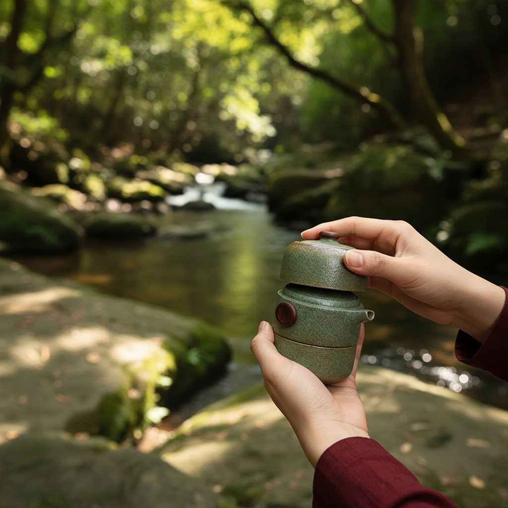 Ceramic Travel Tea Set in Forest