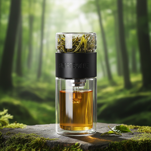 Double-Layer Glass Tea Cup – Forest Background